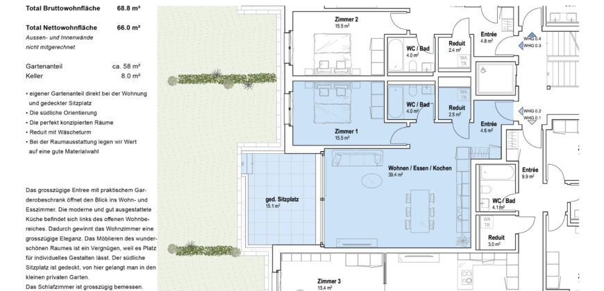 Casa Giardino | 2.5-Zimmer Gartenwohnung 0.2 | EG Süd